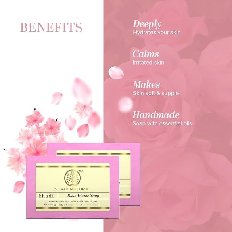 Khadi Natural Herbal Rosewater Handmade Soap, 125 g-2.webp